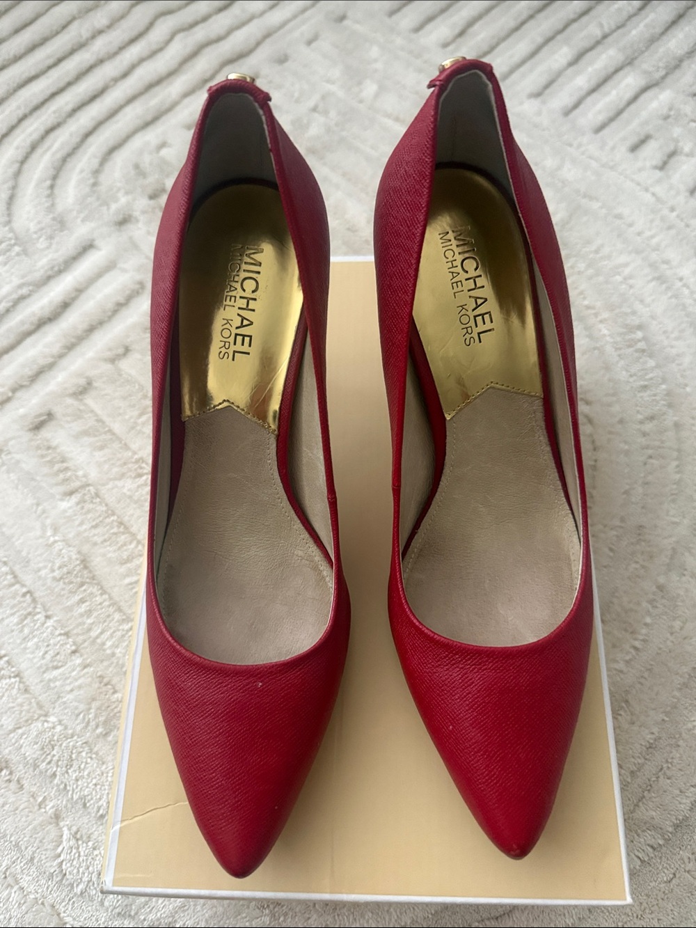 Michael Kors Red Pointed Leather Stiletto Pumps - Picture 6 of 8